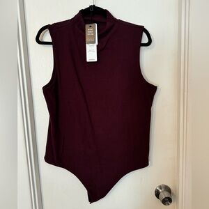 Express Sleeveless Mock Neck Bodysuit - Burgundy